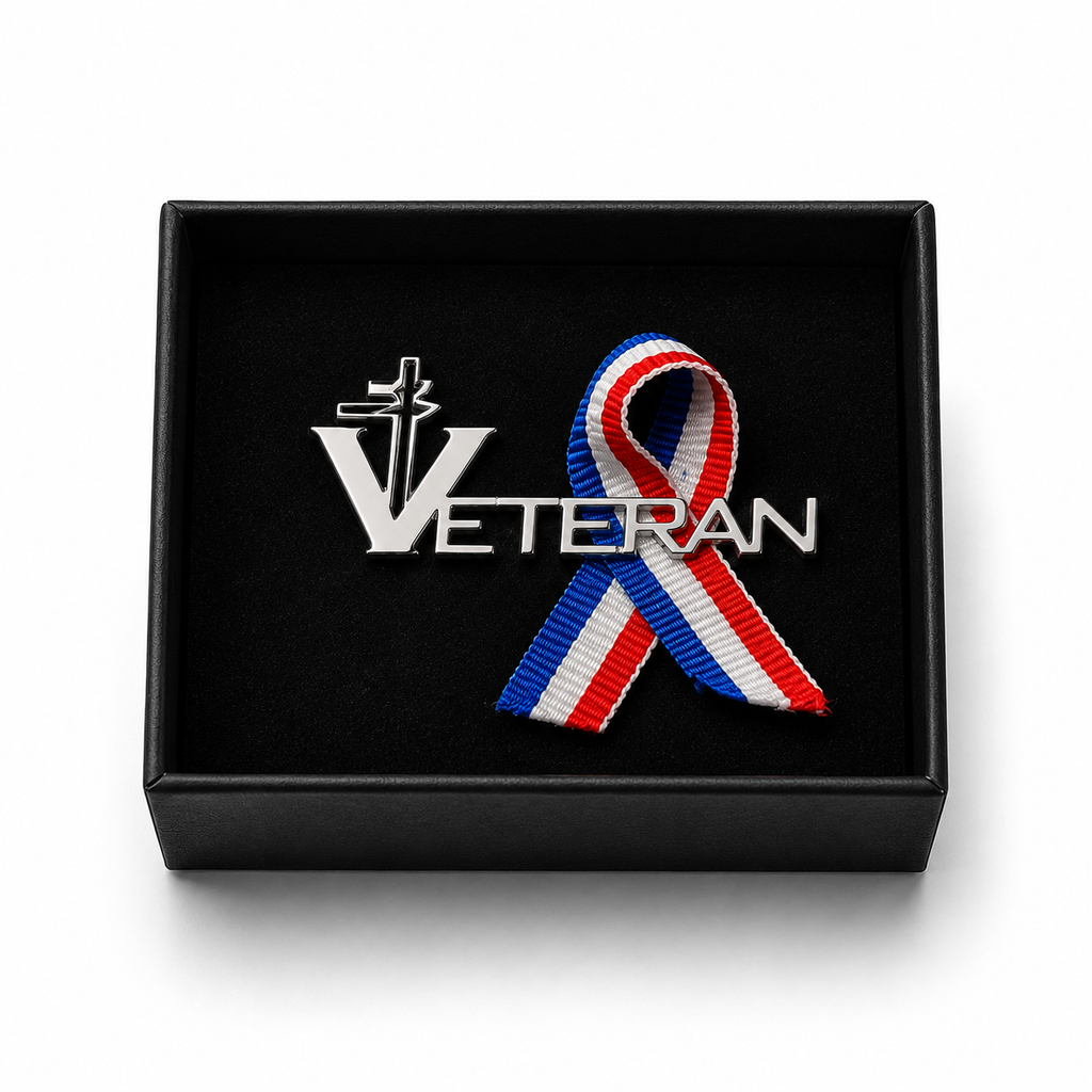 BROCHE VÉTÉRAN – ACIER INOXYDABLE ARGENTÉ