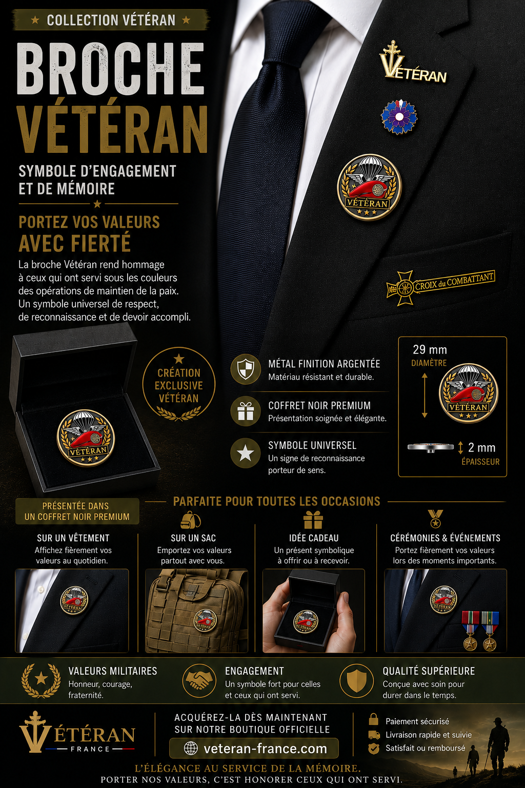 🇫🇷 Broche Vétéran – Béret Rouge