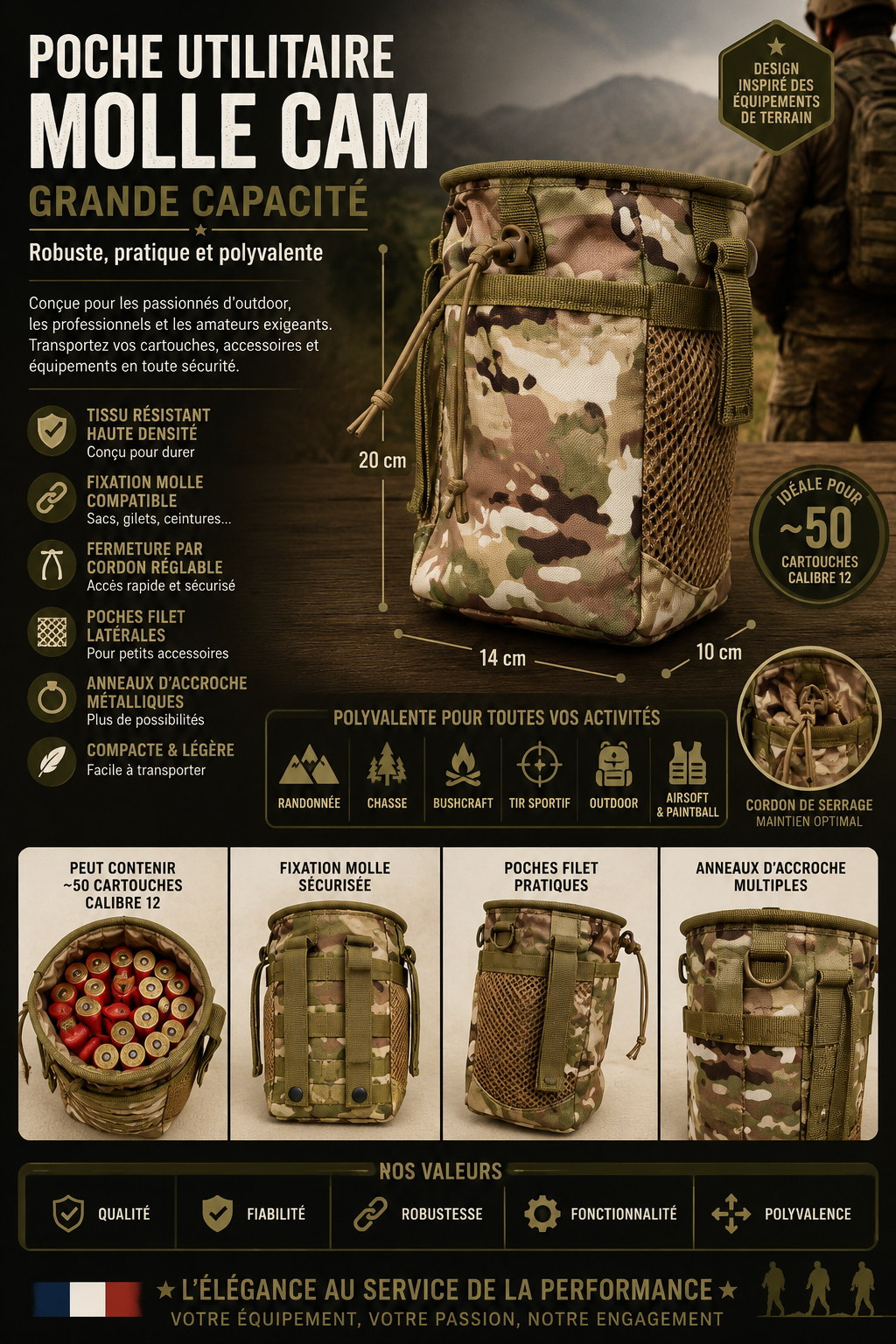 Poche Utilitaire MOLLE CAM – Grande Capacité
