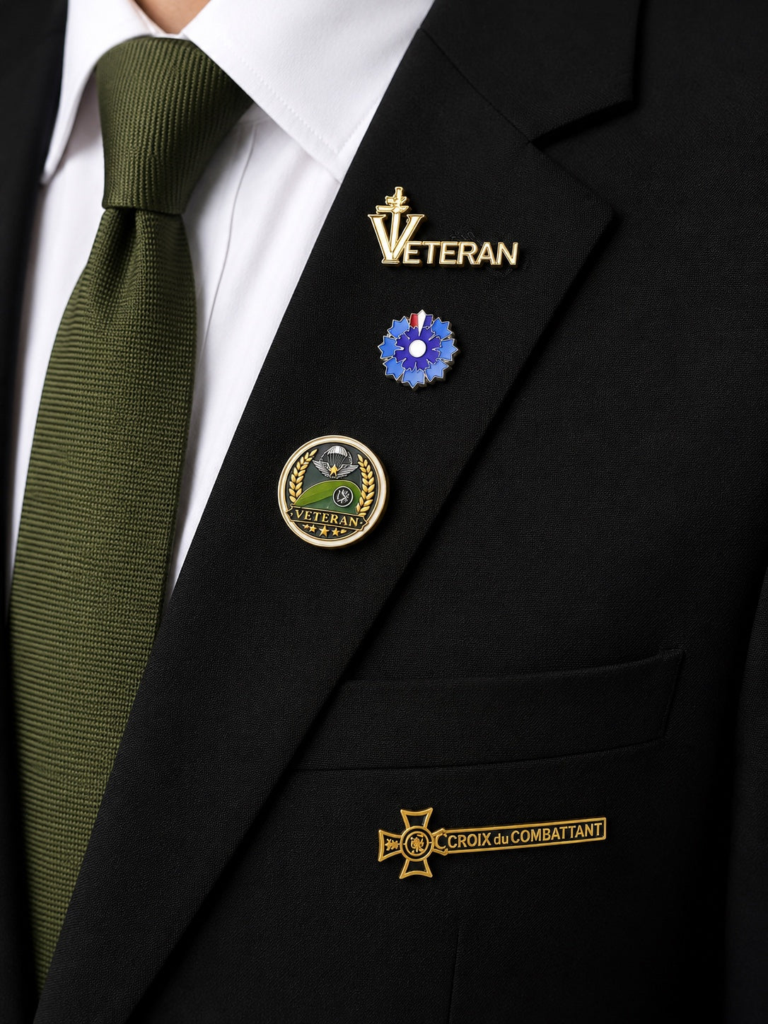 🇫🇷 Broche Vétéran – Béret Vert