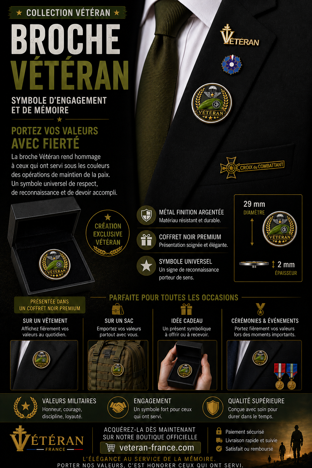 🇫🇷 Broche Vétéran – Béret Vert