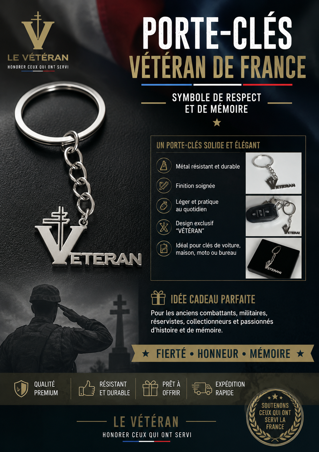 Porte-clés « Vétéran » – Édition Métal ARGENT